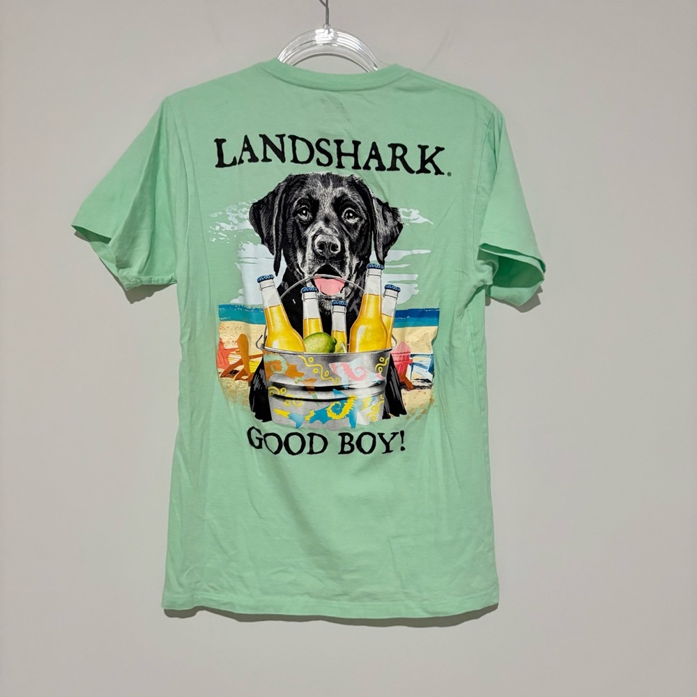 Landshark good boy Labrador retriever dog shirt mint green womens size‎ small